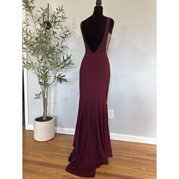 Jovani Burgundy Bateau Neck Long Prom Wedding Gown Size 6 Mermaid Tail Elegant - Picture 5 of 9